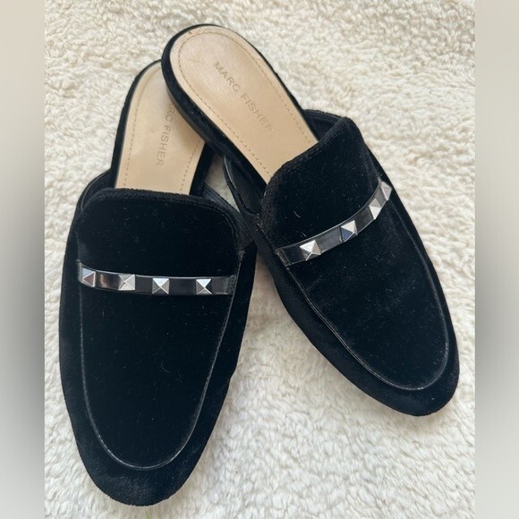 Marc Fisher Women’s Black Velvet Studded Wishing Mule Slide Slippers Flats 8 - Picture 5 of 7
